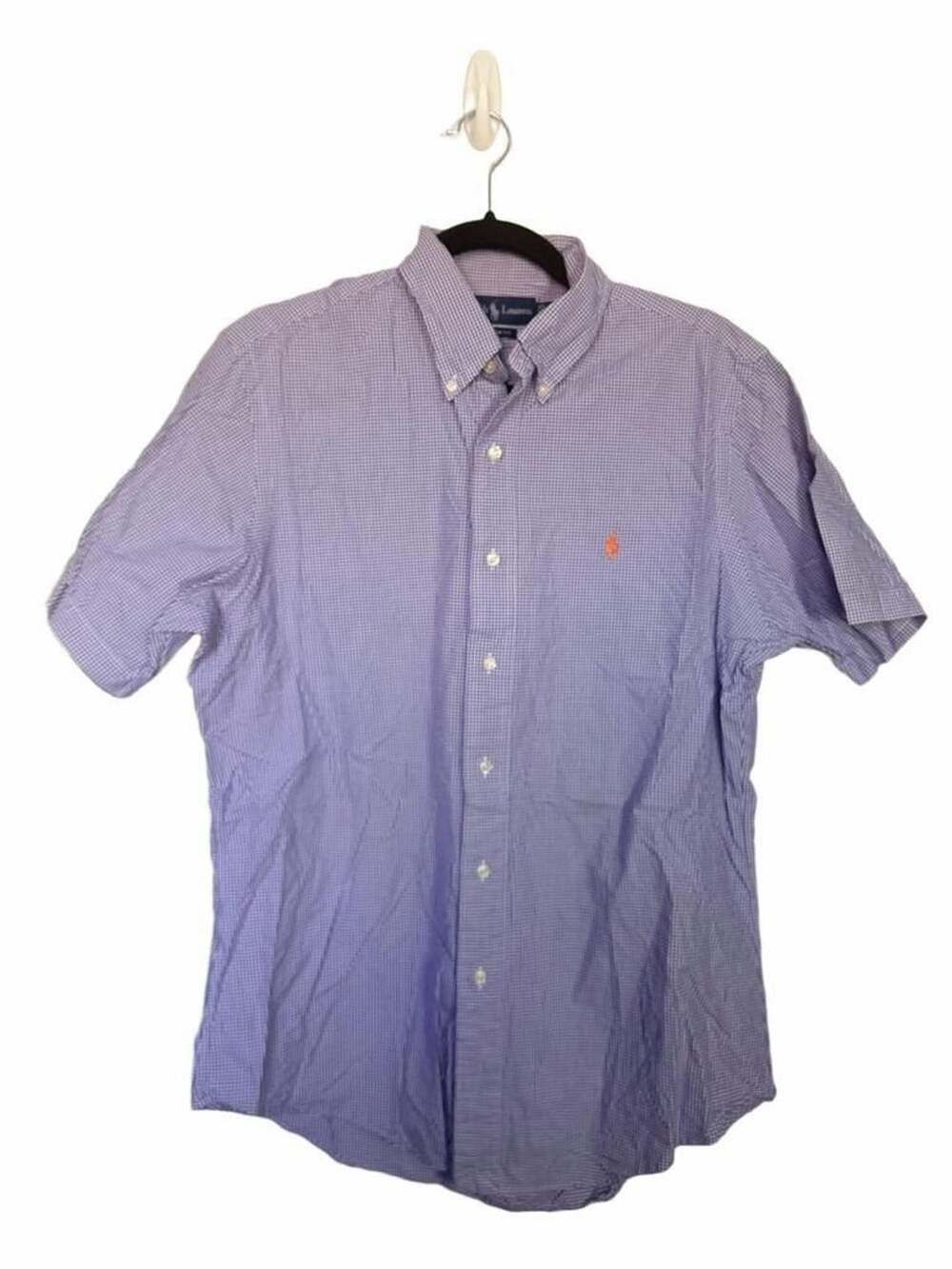 Ralph Lauren Custom Fit Shirt Size L Purple Gingham Short Sleeve_216